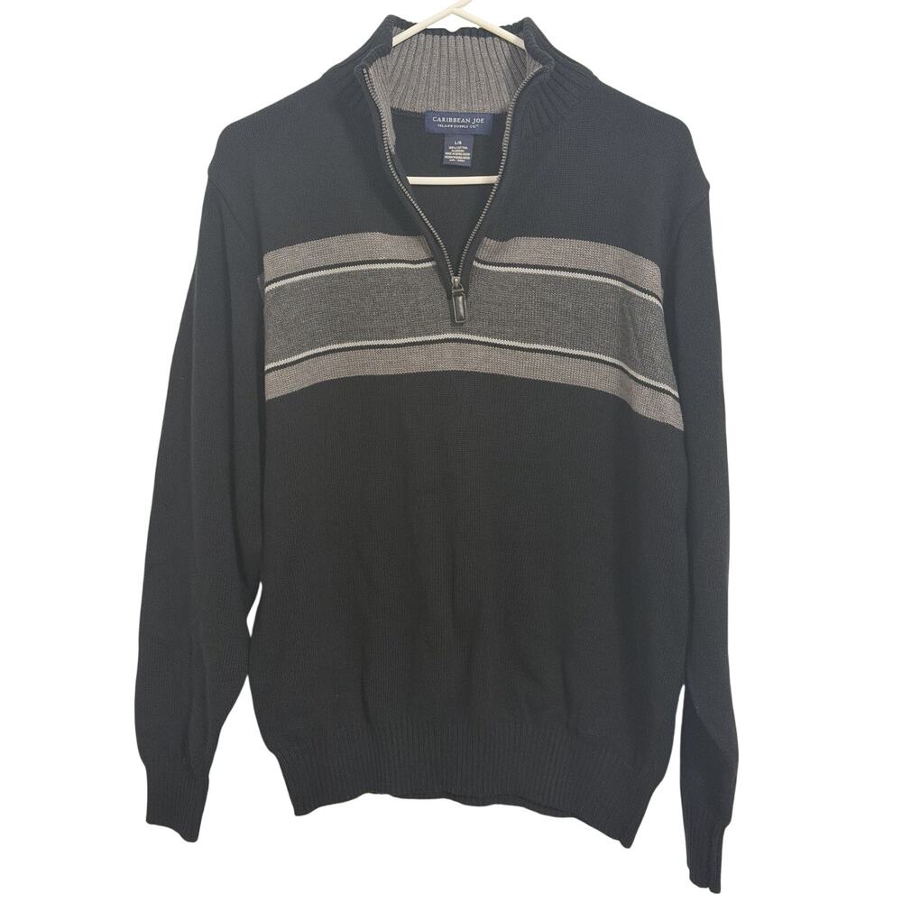 Caribbean Joe Island Supply Co. Men’s Size L Black 1/4 Zip Long Sleeve Sweater